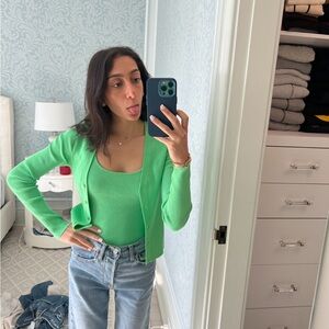 Vibrant Green Cardigan and Tank Top bodysuit Set